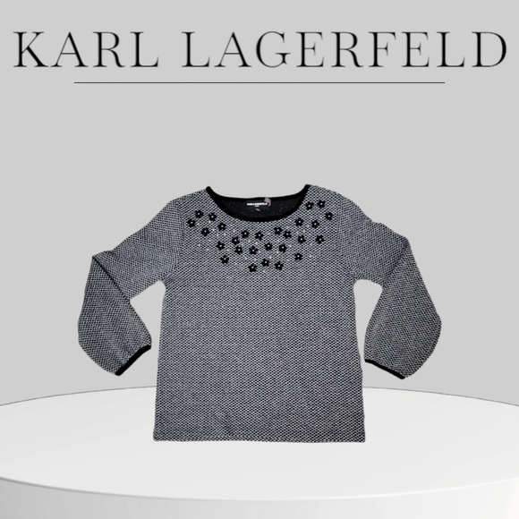 Karl Lagerfeld Sweaters - KARL LAGERFELD PARIS Tweed pearl and floral necklace details sweater